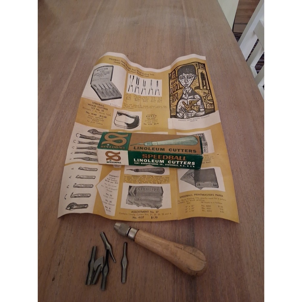 Vintage Speedball Linoleum Cutter With Blades Handle In Original Box